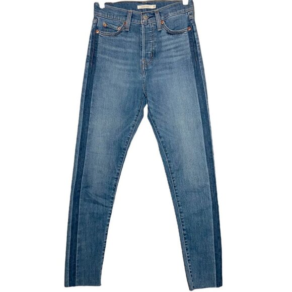 Levi's Wedgie Skinny Jeans Two Tone Side Panel High Waisted Medium Wash 25" - Picture 1 of 3